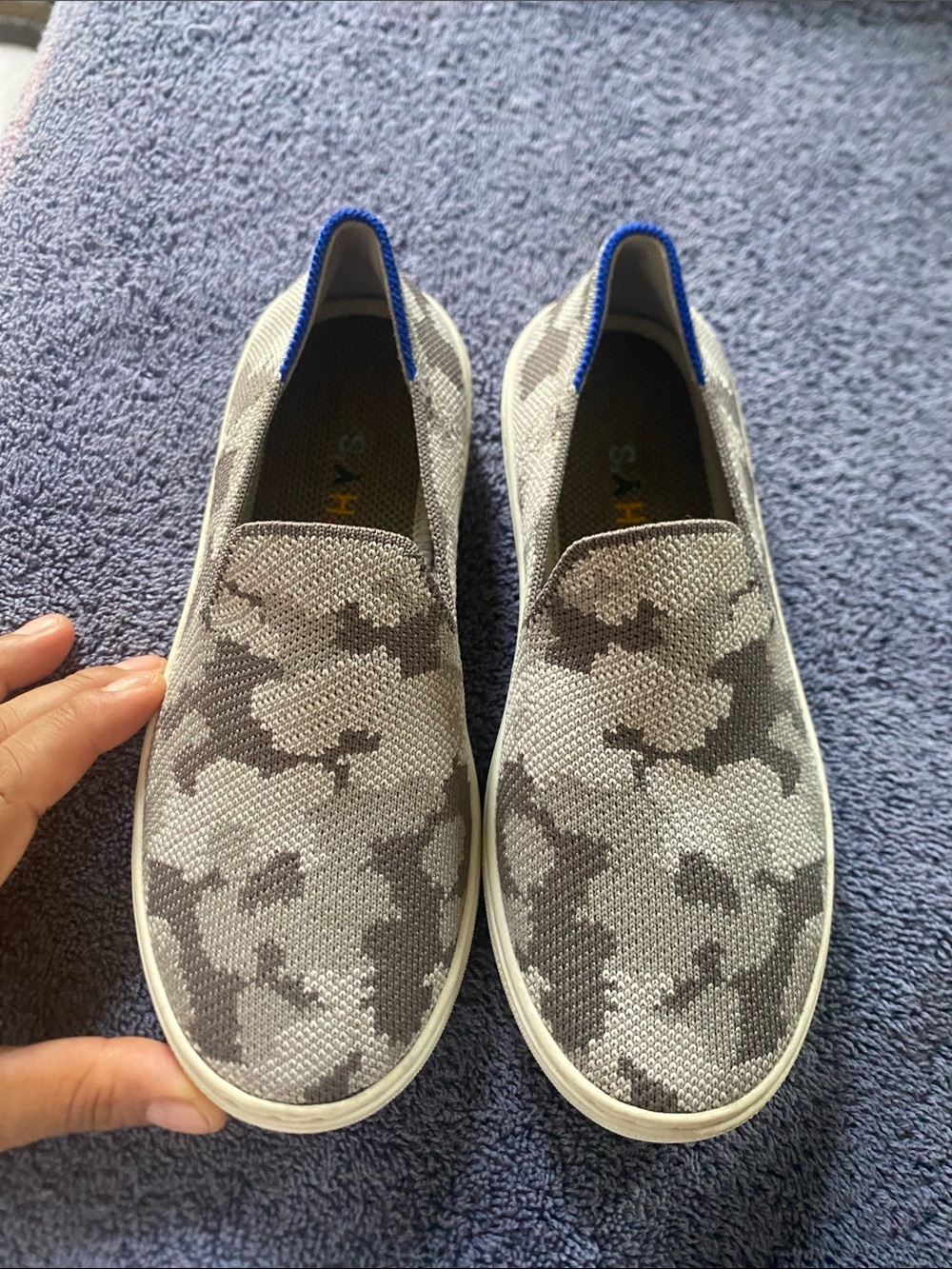 Rothy's Gray Camo Knit Slip-On Sneakers